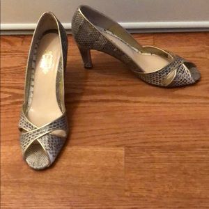 Lulu Guinness Snakeskin Peep Toe Sandals